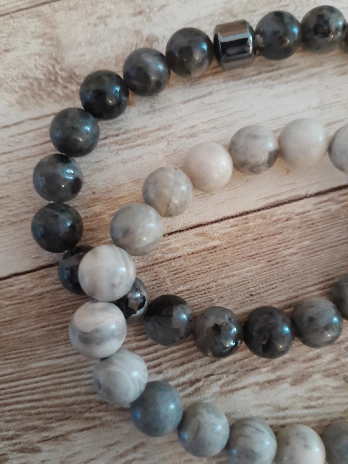 Lote de 2 pulseiras, imitação de pedras, pretas e cinzentas – photo 2